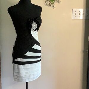Arden B Black and White Strapless Dress